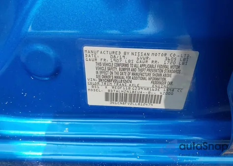 2020 Nissan Versa Sr Xtronic Cvt z USA, uszkodzony, nr VIN 3N1CN8FV2LL812474